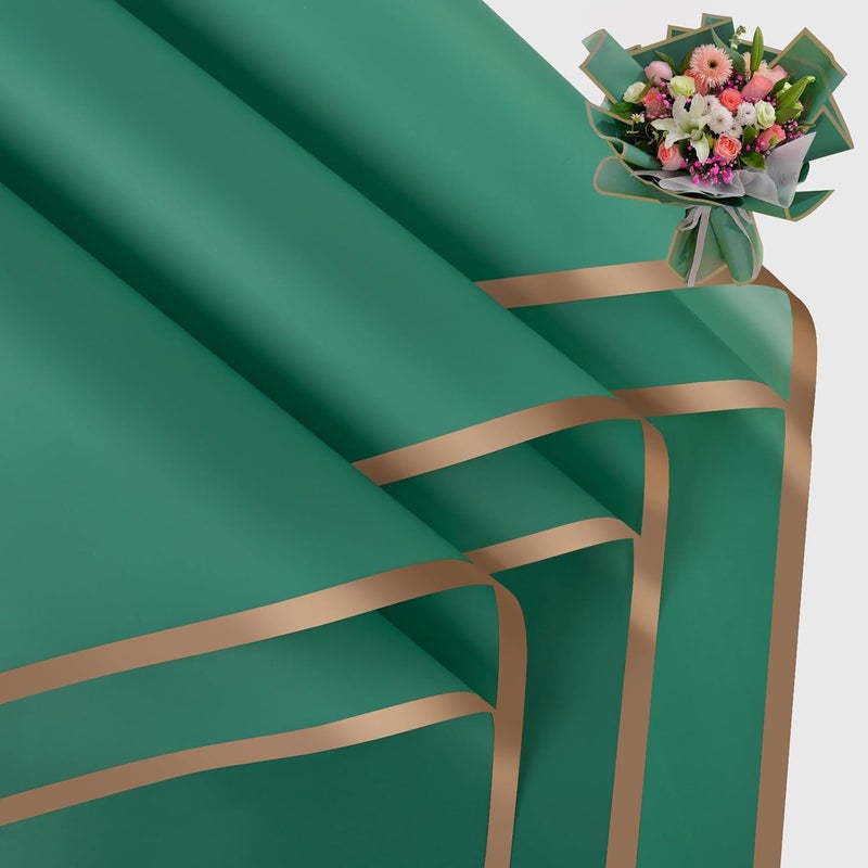 FUHITIM 20 Sheets Flower Wrapping Paper - Waterproof Floral Bouquet Packaging Paper for DIY Crafts，Florist Supplies Packaging Paper for Wedding Birthday Gift(Emerald Green) - Image 1